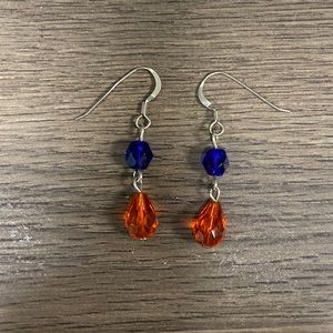 Sterling silver orange and blue crystal earrings